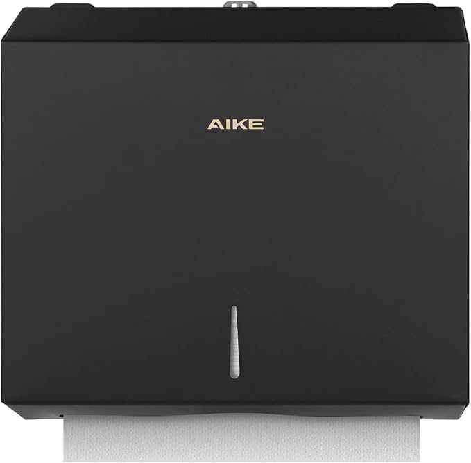 AIKE Automatic Commercial Soap Dispenser and Wall Mount Paper Towel Dispenser Bundle, Model AK1216& AK5180 Black