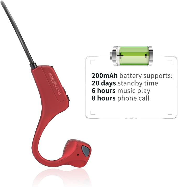 Bone Conduction Headphones Bluetooth, YouthWhisper Open Ear Wireless Earphones, Sports Headphones with Mic Waterproof for Running Cycling Hiking Walking and Workout (Red)