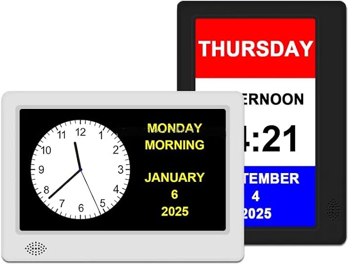 Large Display Digital Day Clock for Elderly - Alzheimer's & Dementia Clock, Multiple Alarms- Medication, Doctor, Easy Read, Auto Dimming, Memory Loss Aid, Multi-Language New 2025 (Black)