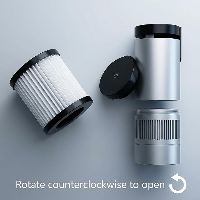 Vehicle-Mounted Car Air Purifier, Silver, Multi-Layer Filter Element, Compact Cup Holder Design