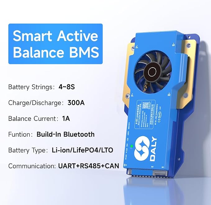 DALY Smart Active Balance BMS 300A 12V-24V 4S-8S Battery Protection Board with Built-in Bluetooth, RS485 & CAN for Li-ion, LifePO4, LTO Packs – High Efficiency & Reliable PCB Module