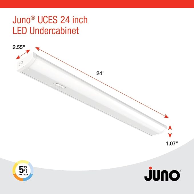 Juno UCES 24 Inch LED Under Cabinet Lighting, LED Kitchen Cabinet Light Fixture Hardwired, Dimmable, Damp Rated, Selectable Soft, Warm, Neutral, Cool, Daylight White Light (UCES 24IN SWW5 90CRI WH M6)