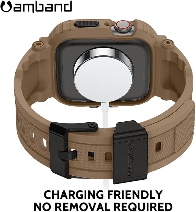 amBand Bands Compatible with Apple Watch 9/8/7 45mm, M1 Sport Series Rugged Case with TPU Strap Military Protective Tough Cover Bumper for iWatch SE3/SE2/SE/6/5/4 44mm Men Desert Tan