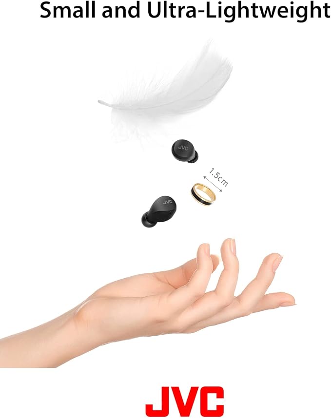JVC Compact and Lightweight Gumy Mini True Wireless Earbuds Headphones, Long Battery Life (up to 23 Hours), Sound with Neodymium Magnet Driver, Water Resistance (IPX4) - HAA6TB (Black) (Pack of 4)