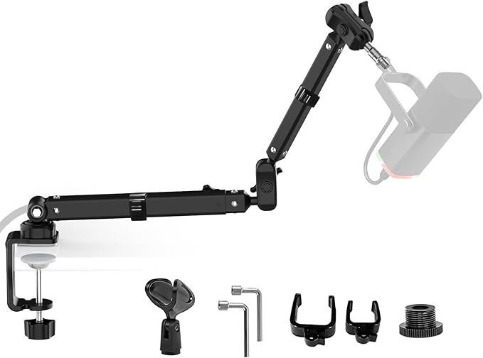 Kairiyard Microphone Boom Arm, 360° Rotatable Heavy Duty Stable Metal Low Profile Mic Arm Stand Desk Mount for Podcast Live Streaming Gaming Studio, with Cable Management, 3/8'' to 5/8'' Adapter