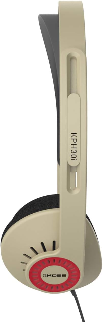 Koss KPH30iRB Retro Style On-Ear Headphones, in-Line Microphone and Touch Remote Control, D-Profile Design, Wired with 3.5mm Plug, Rhythm Beige