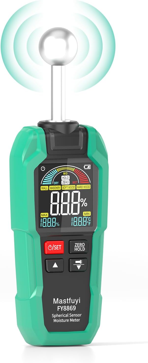 Pinless Wood Moisture Meter,Non-Destructive Depth 5-40mm for Wood & Walls | Digital Moisture Detector Built-in Flashlight for Concrete, Floors