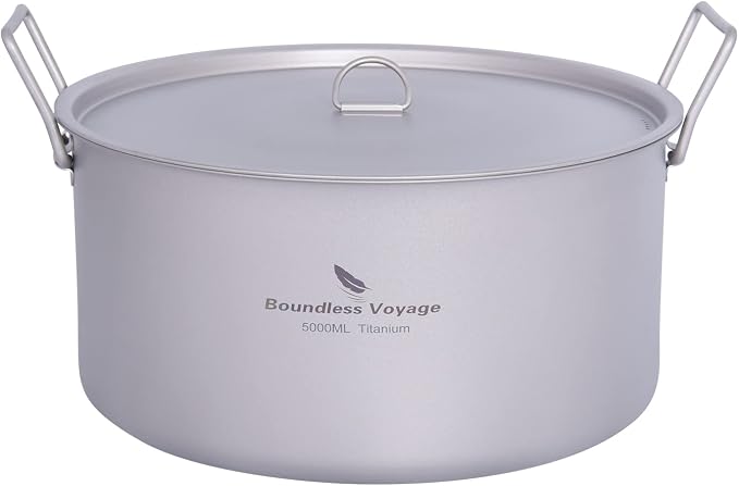 Boundless Voyage 5L Titanium Cooking Pot with Lid & Folding Handle Large Soup Pot for Outdoor Camping Hiking Picnic Home Kitchen Ultralight Cookware Ti2104C