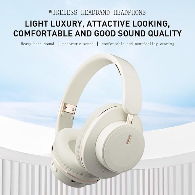 Foldable Bluetooth Headphones with Hidden Mic, Portable Over-Ear Wireless Headphones for Cell Phone, PC, Laptop, Suitable for Music, School, Workouts, and Gaming (White)