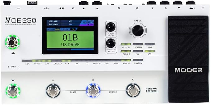 MOOER GE250 Multi Effects Processor with FX Loop, Tone Capture, MIDI Function, Global EQ, Drum Machine, Stereo Looper