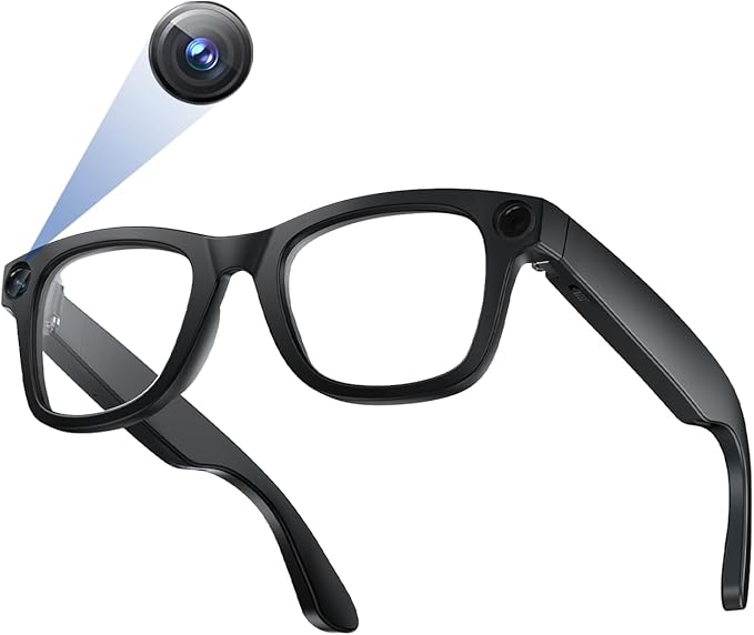 TREEFIA AI Smart Glasses with 1080P HD Camera, AI Real-Time Translation, Bluetooth Audio – Smart Glasses with Camera, Hands-Free Video Recorder for Travel, Sports, Outdoor Use (E03S Black)