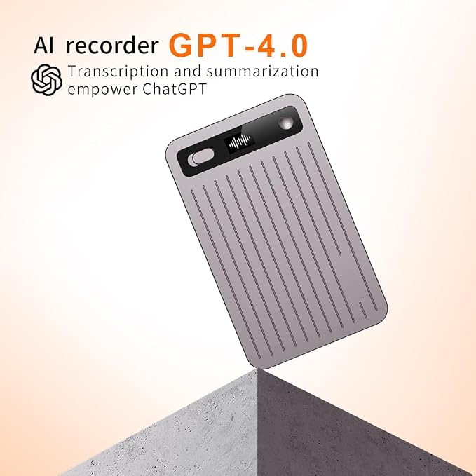 Ultra Slim 64GB AI Notes Voice Recorder w/Case, AI Smart Digital Voice Recorder, Transcribe & Summarize with App, Audio Recording Magnetic for Meetings, Calls.Chat GPT-40 Technology (Titanium Gray)