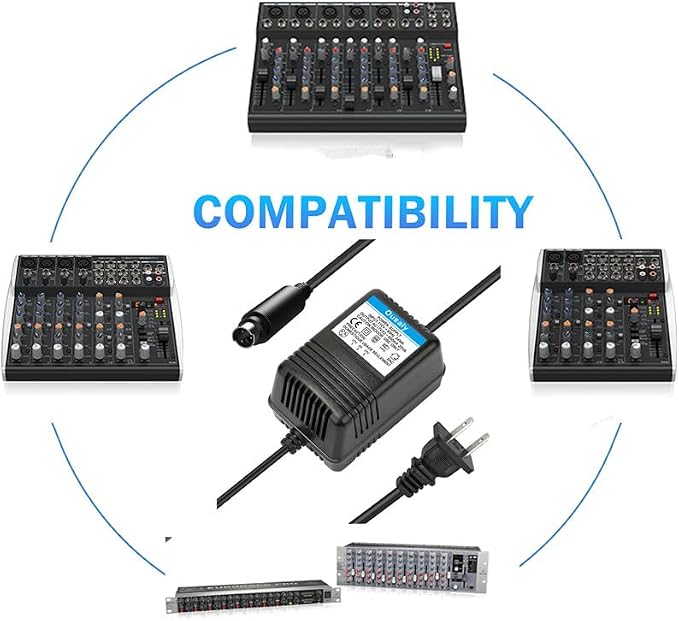 17.5VX2 500mA Powe Adapter for Behringer MXUL5 Eurorack UB1202, XENYX-1202 Mixer (FX:MX5-MP3) 17.5V AC Power Supply Mini 3 Pin Din Input