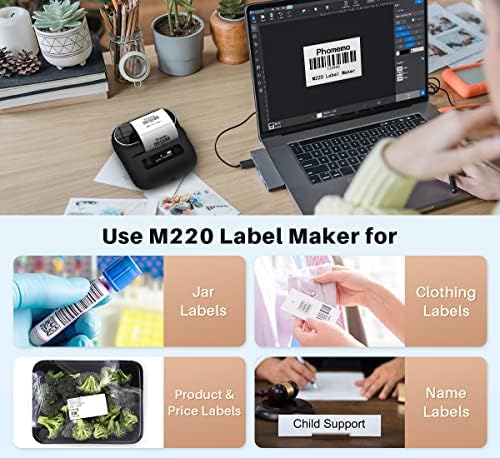 Phomemo M220 Label Maker & 1 Roll Brown Thermal Labels, 1.96" x 1.96"(50x50mm)