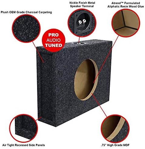 Bbox 10" Single Sealed / Shallow Mount Subwoofer Enclosure Boxes & Enclosures - Pro Audio Tune - Premium Subwoofer Box Improves Audio Quality, Sound & Bass - Nickel Finish Terminals