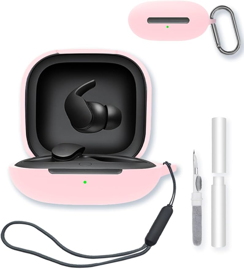 Case for Beats Fit Pro True Wireless Noise Cancelling Earbuds,Soft Protective,BOVUGAC Silicone Case Cover with Keychain & Cleaning Kit & Lanyard for Beats Fit Pro-Pink