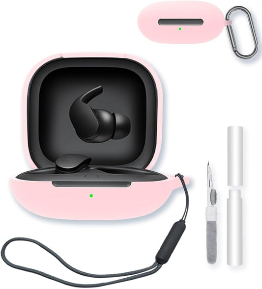 Case for Beats Fit Pro True Wireless Noise Cancelling Earbuds,Soft Protective,BOVUGAC Silicone Case Cover with Keychain & Cleaning Kit & Lanyard for Beats Fit Pro-Pink