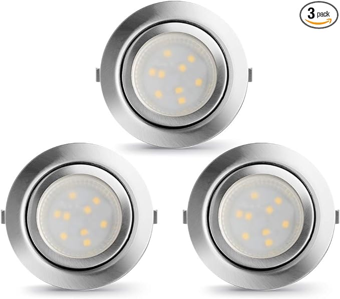 LED Puck Lights Wired Recessed Under Cabinet Lighting Dimmable,2.4In Cutout Halogen Bulb Retrofit,12V Under Counter Light Fixtures for Kitchen,Shelf Lamp,3000K Warm White Round Cabinet Lights,3pcs
