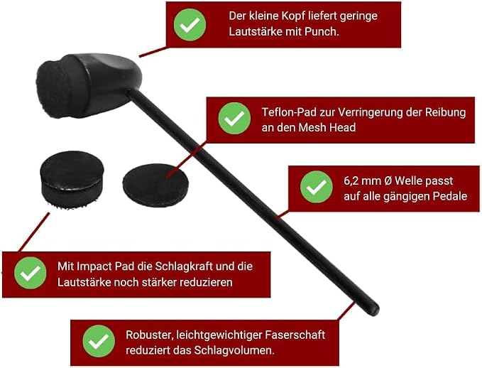 Adoro Silent Sticks & Bass Drum Beater Bundle - Quiet Sticks and Beater for Acoustic Drums or Cajon Pedal - (no Drum Shield, Mute or Dampeners needed anymore)