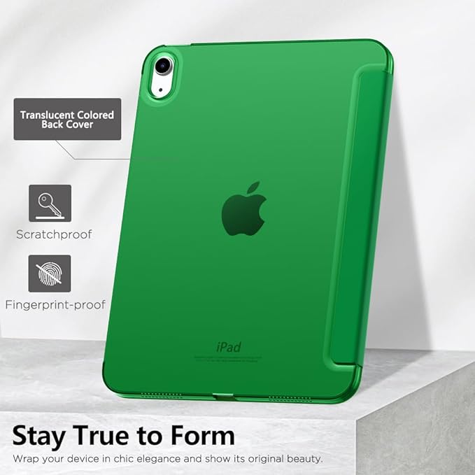 MoKo for iPad (A16) 11th Generation Case 11 Inch 2025, iPad 10th Generation Case 10.9 Inch 2022, Slim Stand Hard PC Translucent Back Shell Smart Cover, Support Touch ID, Auto Wake/Sleep, Forest Green