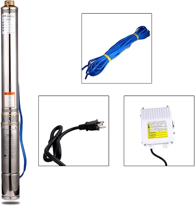 Submersible Pumps 3" OD Pipe 110V/60HZ 0.25KW 0.33HP Stainless Steel Deep Well Pumps 1" Outlet Submersible Bore Pump Deep Well Pump with Control Box for Industrial and Home Use