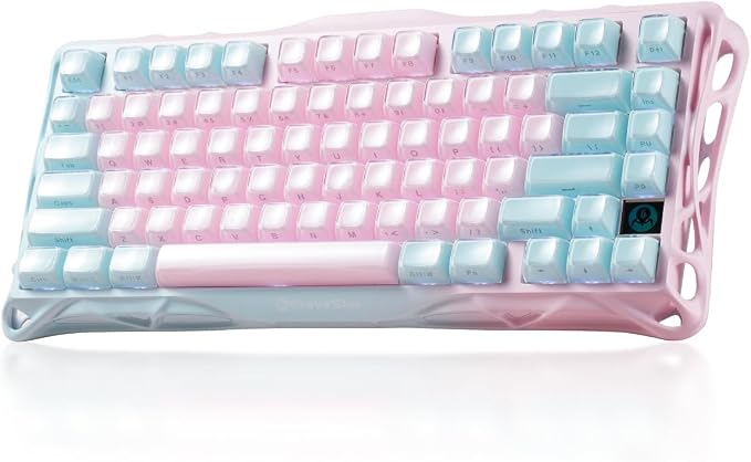 GravaStar Mercury K1 Lite 75% Gaming Keyboard, 2.4GHz/BT/Wired Tri-Mode Wireless Keyboard, Gasket Hot Swappable Mechanical Keyboard, Pre-lubed Linear Switches, Jelly Keycaps, RGB Backlit【Lumen Rose】