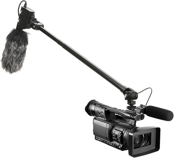 ULANZI ZJ08 Extendable Cold Shoe Mic Arm Pole with Built-in 3.5mm Audio Cable, 3 Section Aluminum Microphone Boom Pole for Cold Shoe Microphones, Angle Length Adjustable, 1KG Max Load