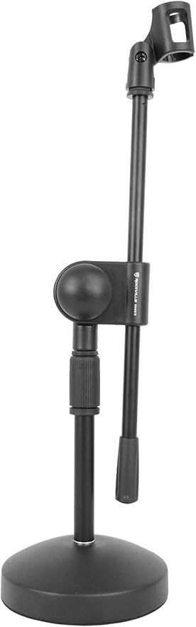 Rockville RDMS70 Desktop Microphone Stand with Boom Arm, Steel Round Base, Adjustable Height, Low Profile, Scratch-Resistant Finish, Anti-Slip Base, for Podcasting and Streaming