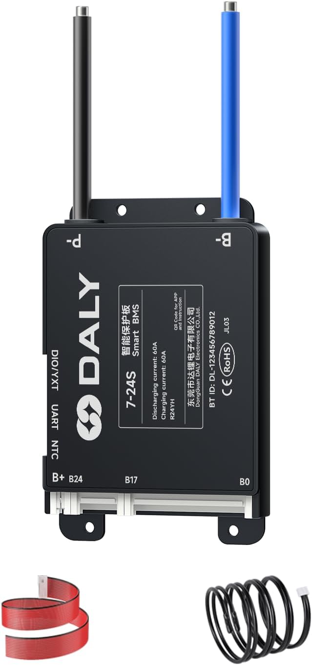 DALY BMS 60A 7S-24S 24V-84V - Smart Built-in Bluetooth Monitoring Lithium Battery Protection LiFePO4 Li-ion LTO for E-Bikes Scooters