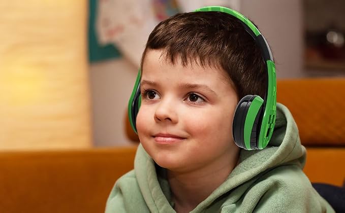 Minecraft Kids Bluetooth Headphones, Wireless Headphones with Microphone | Volume Reduced and Adjustable Headband