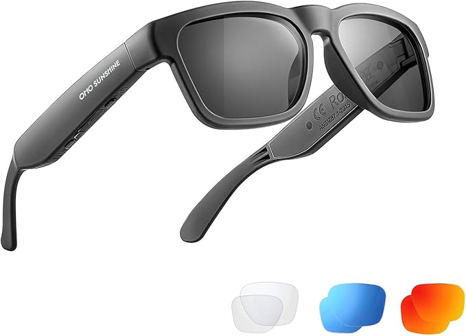 OhO sunshine Bluetooth Audio Sunglasses, Lightweight Open Ear Sport Glasses, 10H Playtime, Water Resistant with Voice Control
