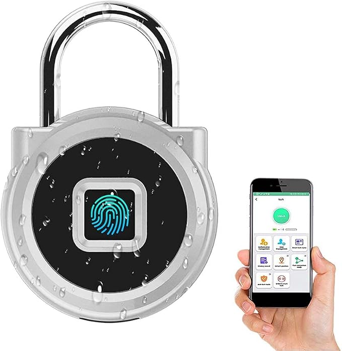 eLinkSmart Gym Locker Padlock with Fingerprint Remote Authorized Unlock Record - Waterproof Security Keyless Smart Lock for School Gym Locker Backpack Gun Case Field Box Silver Support iOS Watch