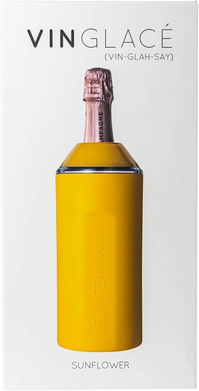 Vinglacé Wine Bottle Chiller- Portable Champagne Insulator- Stainless Steel Wine Cooler Sleeve - Keeps Wine Cold (Sunflower)