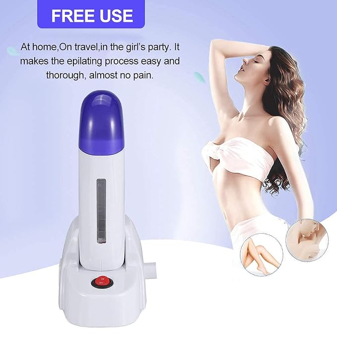Depilatory Roll on Wax Warmer Kit, Portable Hair Removal Epilator Machine Set for Women Men - Leg, Bikini, Armpit (Heater 1, Wax 1, 20 Strips)
