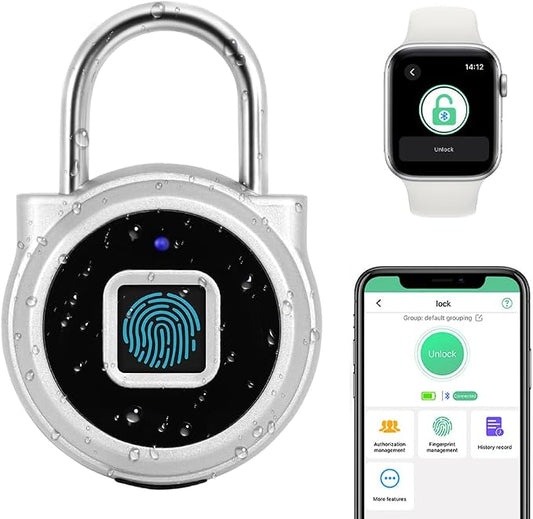 Gym Locker Padlock eLinkSmart Fingerprint Padlock Bluetooth App Authorized View Record Waterproof Security Keyless Smart Combination Lock for Outdoor Locker Backpack Gun Case Silver