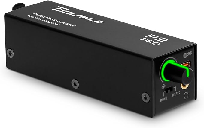 Bolanle P2 USB-C Portable in-Ear Monitor Amplifier, 5V DC/AAA Battery, XLR/TRS Input 3.5mm Output, LED, Stereo/Mono Switch for Keyboardists, Drummers, Live Stage (Single Channel-Black)