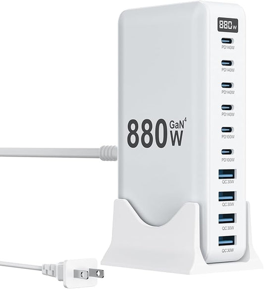 880W USB C Charger Block,10-Port USB C Charging Station GaN IV Travel Essentials Multiple Port Charging Station,140W Laptop Fast Charger Adapter for MacBook Pro/Air,DELL,iPad,iPhone,Samsung Galaxy