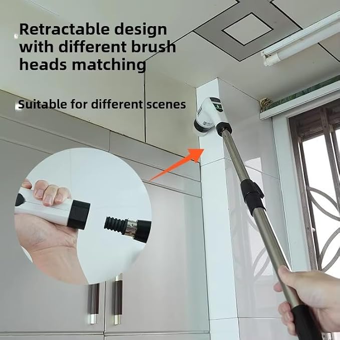 Electric Spin Scrubber, Cordless Cleaning Brush with 9 Replaceable Brush Heads, Tub and Floor Tile 360 Power Scrubber Dual Speed with Adjustable Detachable Handle for Bathroom Kitchen Car (9)