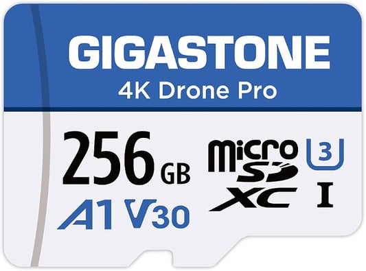 【Designed for Drone】 GIGASTONE 256GB Micro SD Card, 4K Drone Pro, MicroSDXC Memory Card for Security Camera, DJI Drone or Action Camera, 4K Video Recording, UHS-I U3 A1 V30, 100MB/s, with Adapter.