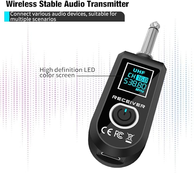 Upgrade 2.4GHZ Wireless XLR Transmitter and Receiver, Built-in Rechargeable Lithium Battery for Dynamic Microphone,Audio Mixer,Electric Guitar Bass (D 1 Receiver + 2 emitter)