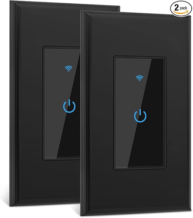Smart Switch 2.4GHz WiFi Light Switch 2Pack Compatible with Alexa and Google Home, Single Pole, Needs Neutral Wire (Black)