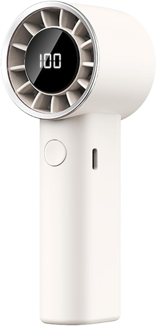 Portable Handheld Turbo Fan,Adjustable Mini Personal Fan, USB-C Rechargeable Battery Operated, Digital Display, Ultra-Quiet & Durable for Travel, Office, Gym, Outdoor (ABS Resin Exterior, Beige)