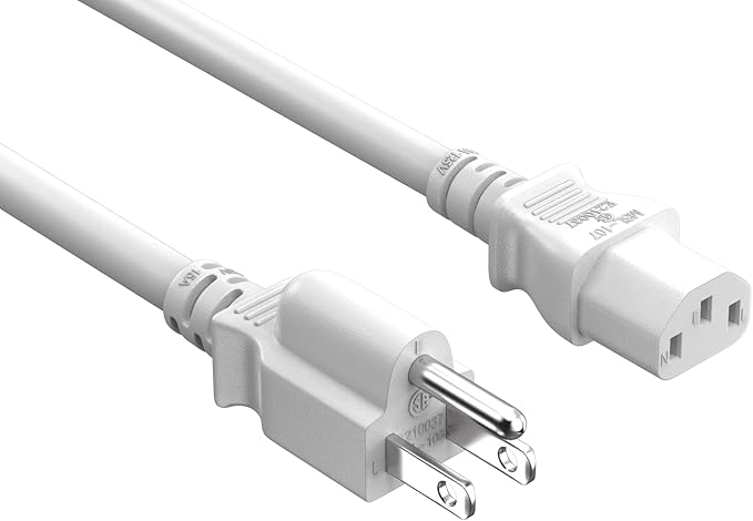 Cable Leader 4ft 14AWG Computer Power Cord, NEMA 5-15P to IEC C13 AC Power Cable, Heavy Duty 3-Prong Replacement Power Cord for PC, Monitor, Printer, Server & TV - White