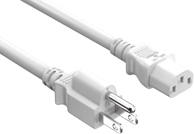 Cable Leader 3ft 14AWG Computer Power Cord, NEMA 5-15P to IEC C13 AC Power Cable, Heavy Duty 3-Prong Replacement Power Cord for PC, Monitor, Printer, Server & TV - White