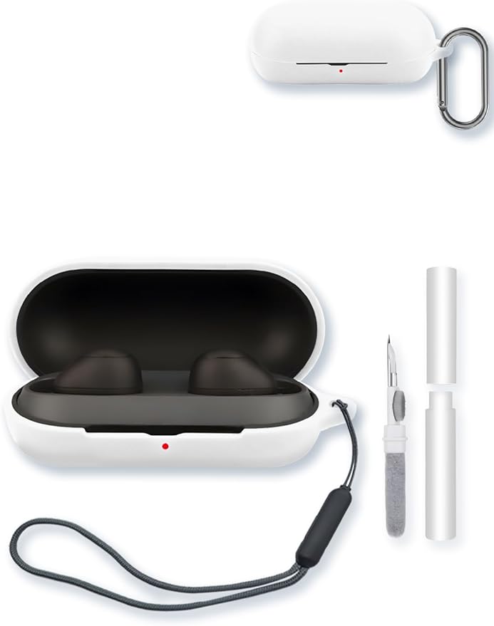 Case for Sony WF-C700N Truly Wireless Noise Canceling Earbud Headphones,Soft Protective,BOVUGAC Silicone Case Cover with Keychain & Cleaning Kit & Lanyard for WF-C700N Earbuds-White