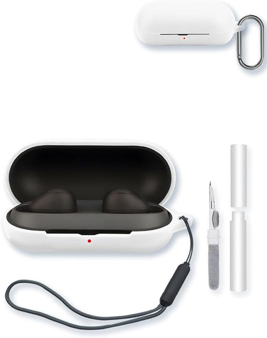 Case for Sony WF-C700N Truly Wireless Noise Canceling Earbud Headphones,Soft Protective,BOVUGAC Silicone Case Cover with Keychain & Cleaning Kit & Lanyard for WF-C700N Earbuds-White