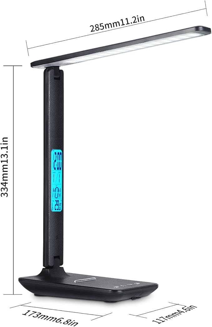 Smart Alarm Clock Lamp with Transparent Display,Wireless Charger Station,Dimmable Table Lamp with 3 Color Modes 5 Brightness,180° Flexible Desk Light for Bedroom,T26 Black.