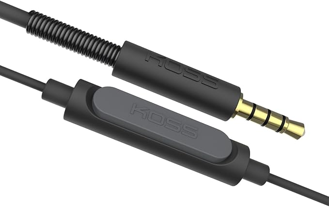 Koss KPH30iK Retro Style On-Ear Headphones, in-Line Microphone and Touch Remote Control, D-Profile Design, Wired with 3.5mm Plug, Dark Grey and Black