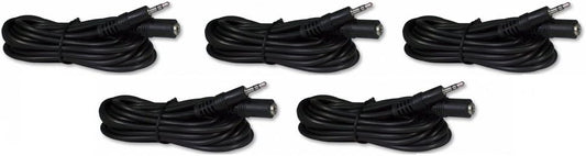 Five Pack of YCS Basics 12 Foot 3.5mm Headphone Extension Cables Male/Female