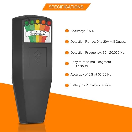 AceFox EMF Meter, 5 LED Magnetic Field Detector, Ghost Hunting Equipment Tester for Home, Office & Outdoor Inspections